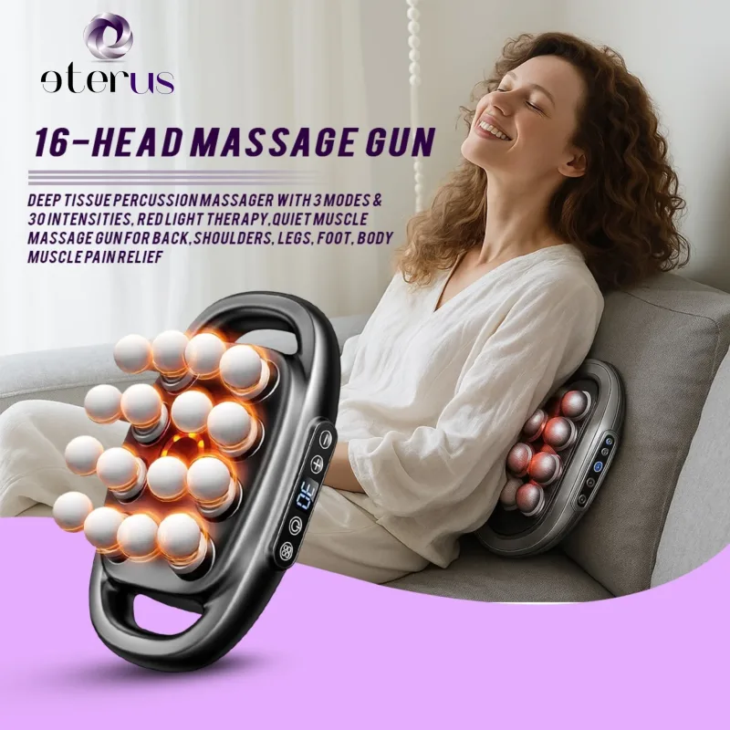 16-hovedet muskelmassagepistol - dybdevirkende perkussionsmassager til muskelafslapning og genopretning