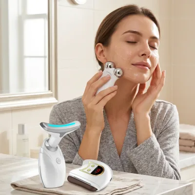 Sæt med 3 - Lift, Sculpt & Glow Toolkit - LED-terapi, elektrisk Gua Sha & mikrostrømstoningsenhed til strålende hud