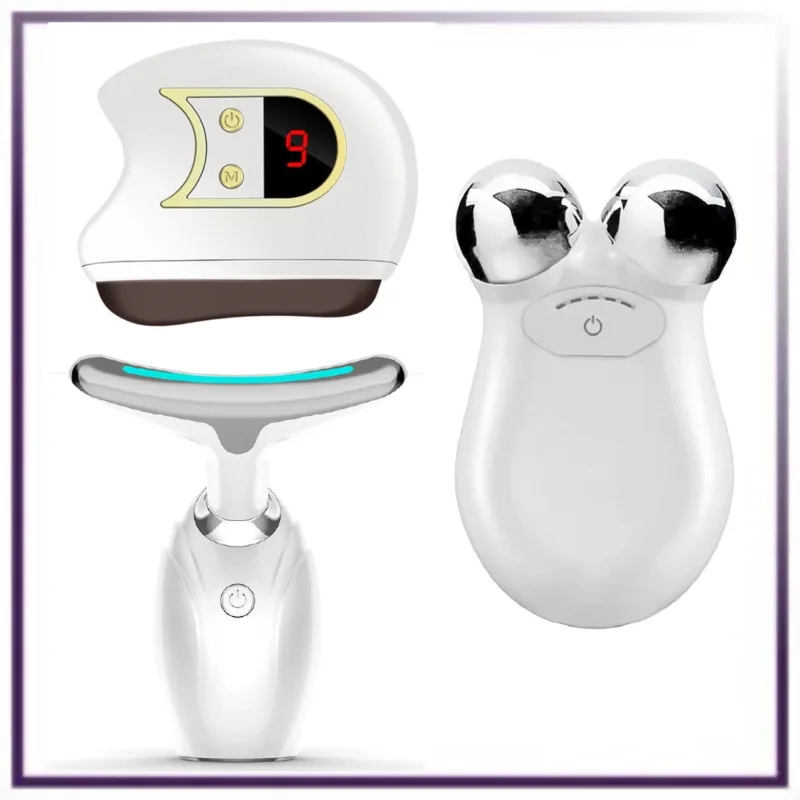Sæt med 3 - Lift, Sculpt & Glow Toolkit - LED-terapi, elektrisk Gua Sha & mikrostrømstoningsenhed til strålende hud